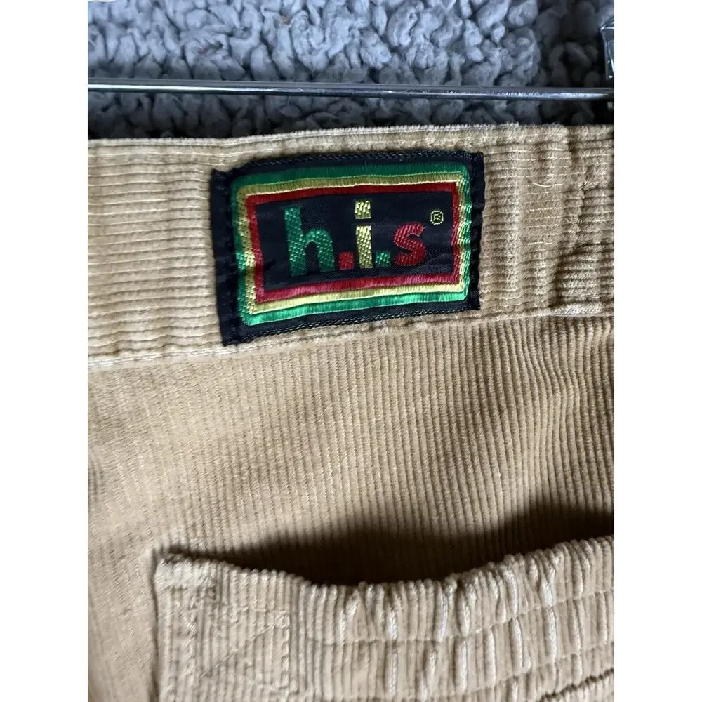 Vintage 70s H.I.S Corduroy Pants Mens Tan Beige High Rise Straight Leg Retro